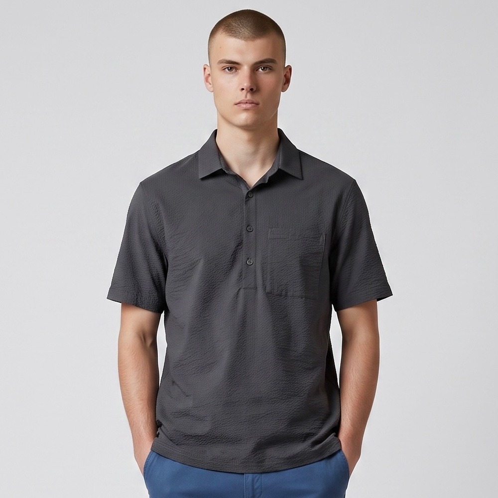 Lululemon Men's Street Lite Popover Polo Shirt Seersucker Obsidian Gray Medium